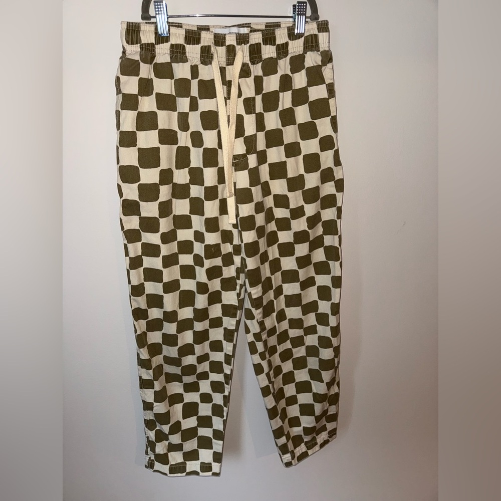 Urban Outfitters Green and Cream Checkered Joggers
